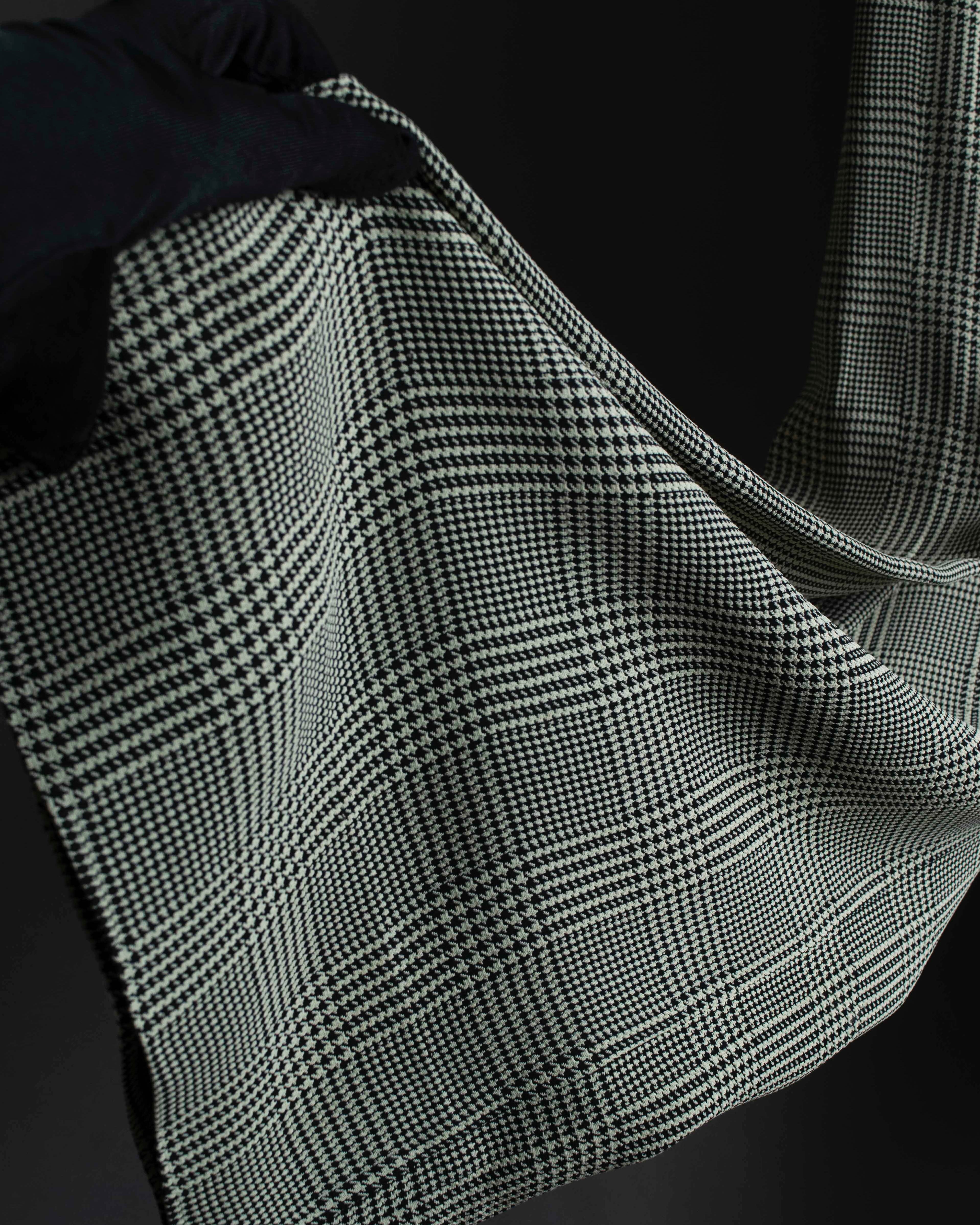 "CHANEL" Coco mark button fly detail houndstooth pattern wide slacks