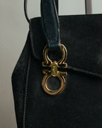 “Salvatore Ferragamo” 1995 Double gancini suede leather handbag