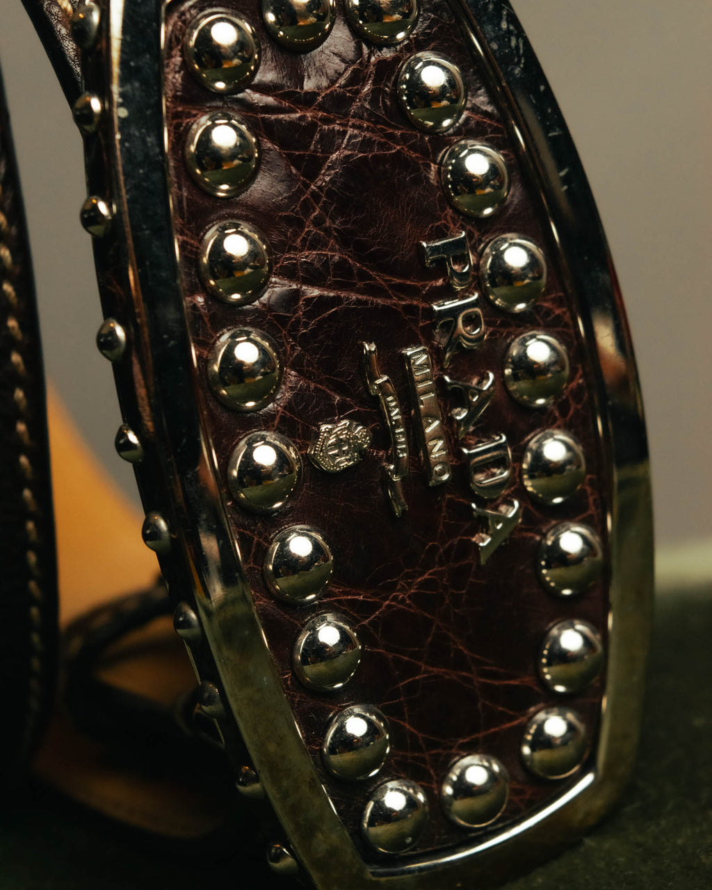 “PRADA” 90’s-00’s Studded logo leather belt