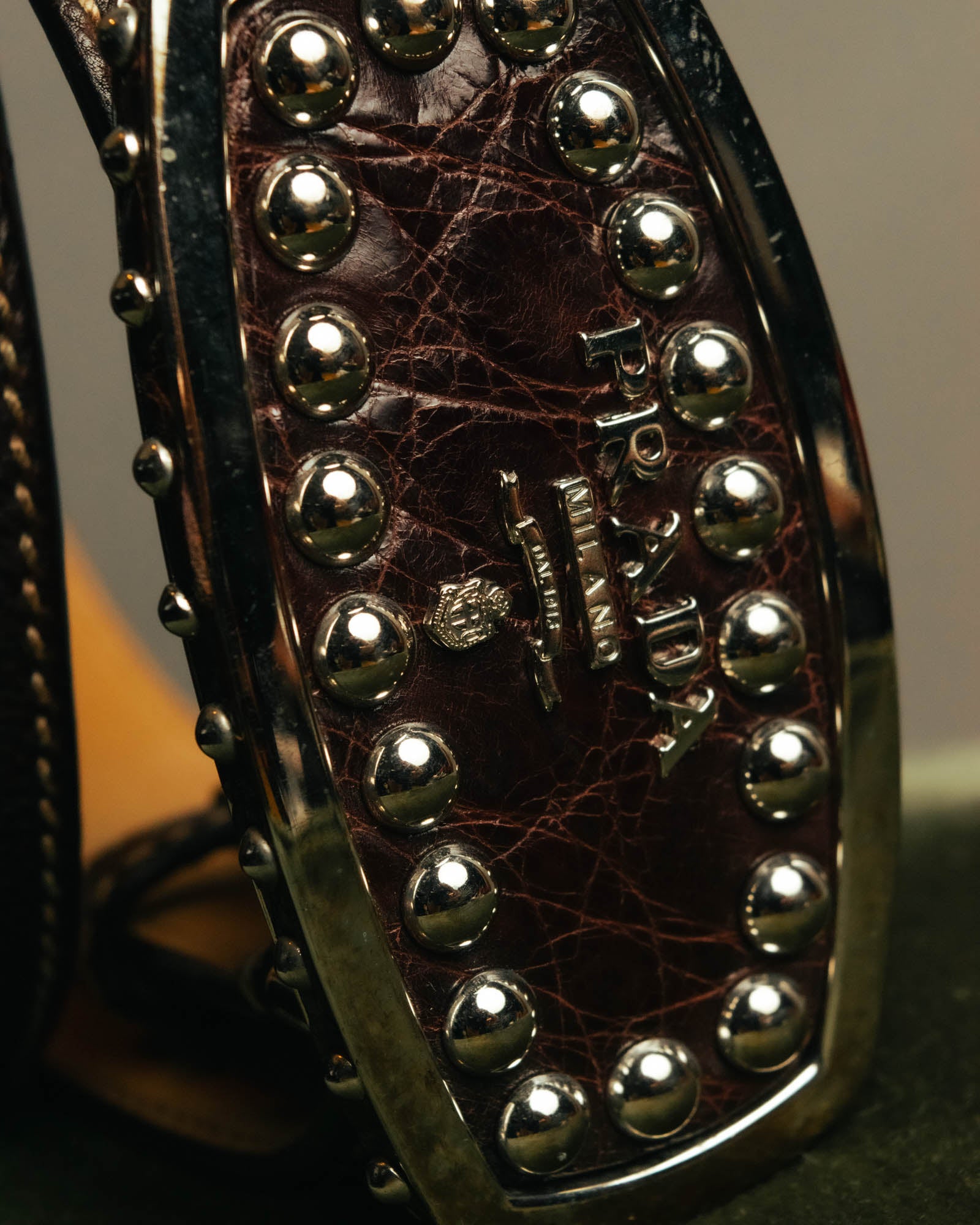 “PRADA” 90’s-00’s Studded logo leather belt