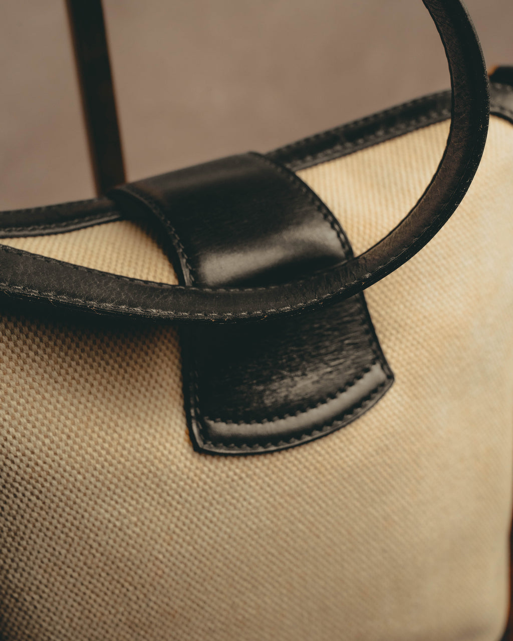 "Tiffany & Co." Vintage two tone canvas and leather shoulder bag