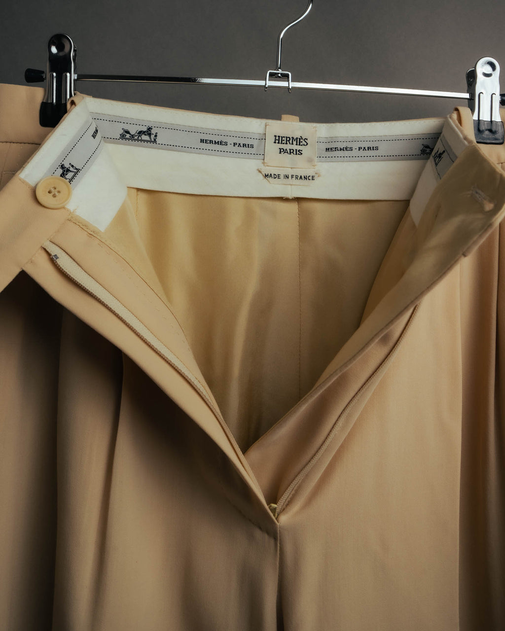 –SPECIAL– “HERMÈS” 90’s silk-lined wool wide trousers