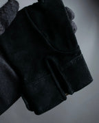 "HERMES" Silver buckle design suede leather gloves