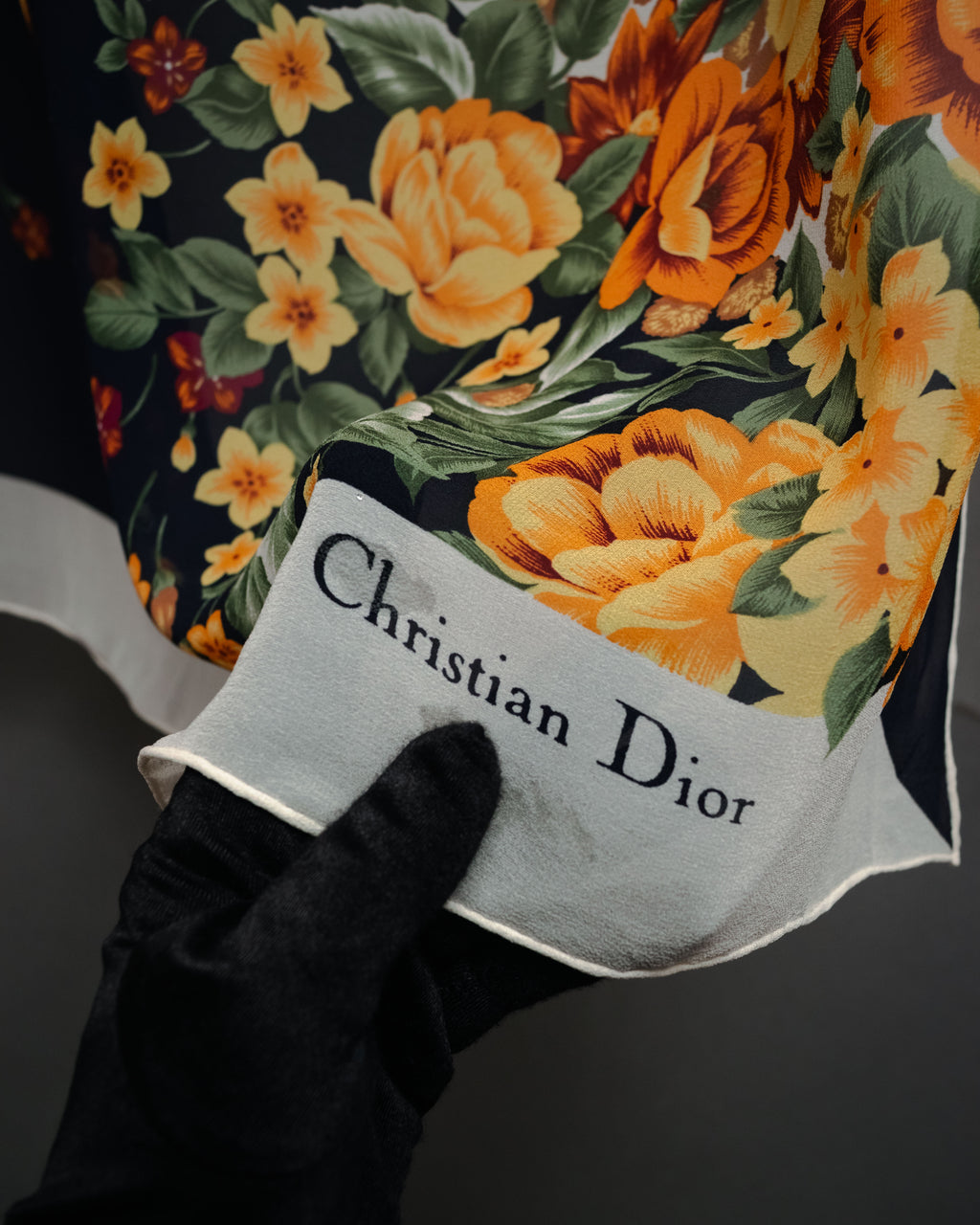 “Christian Dior” 80’s–90’s Botanical silk floral scarf