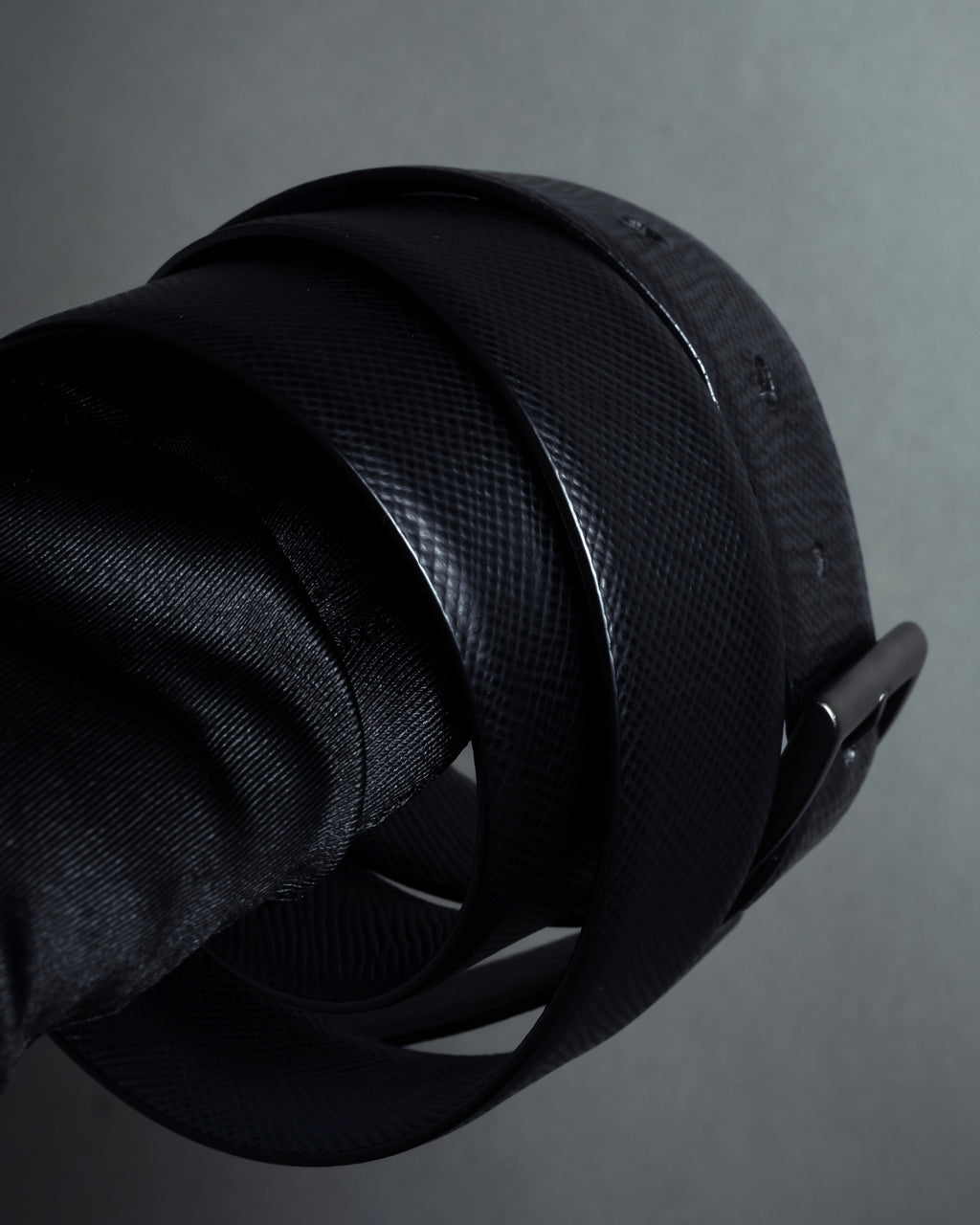 "PRADA" Black x blue reversible design belt