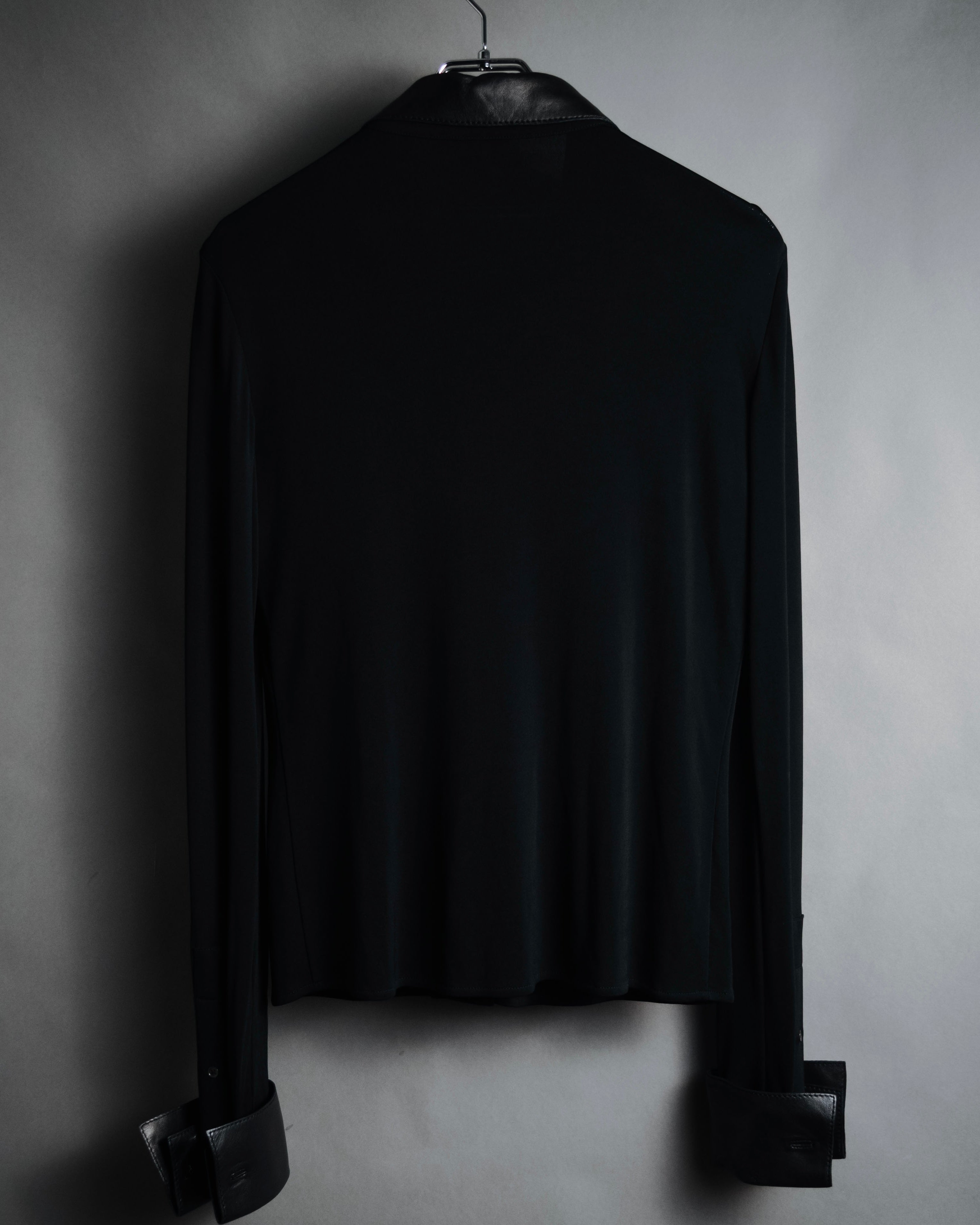 –SPECIAL– "HERMES" 00’s Leather-trimmed viscose evening shirt