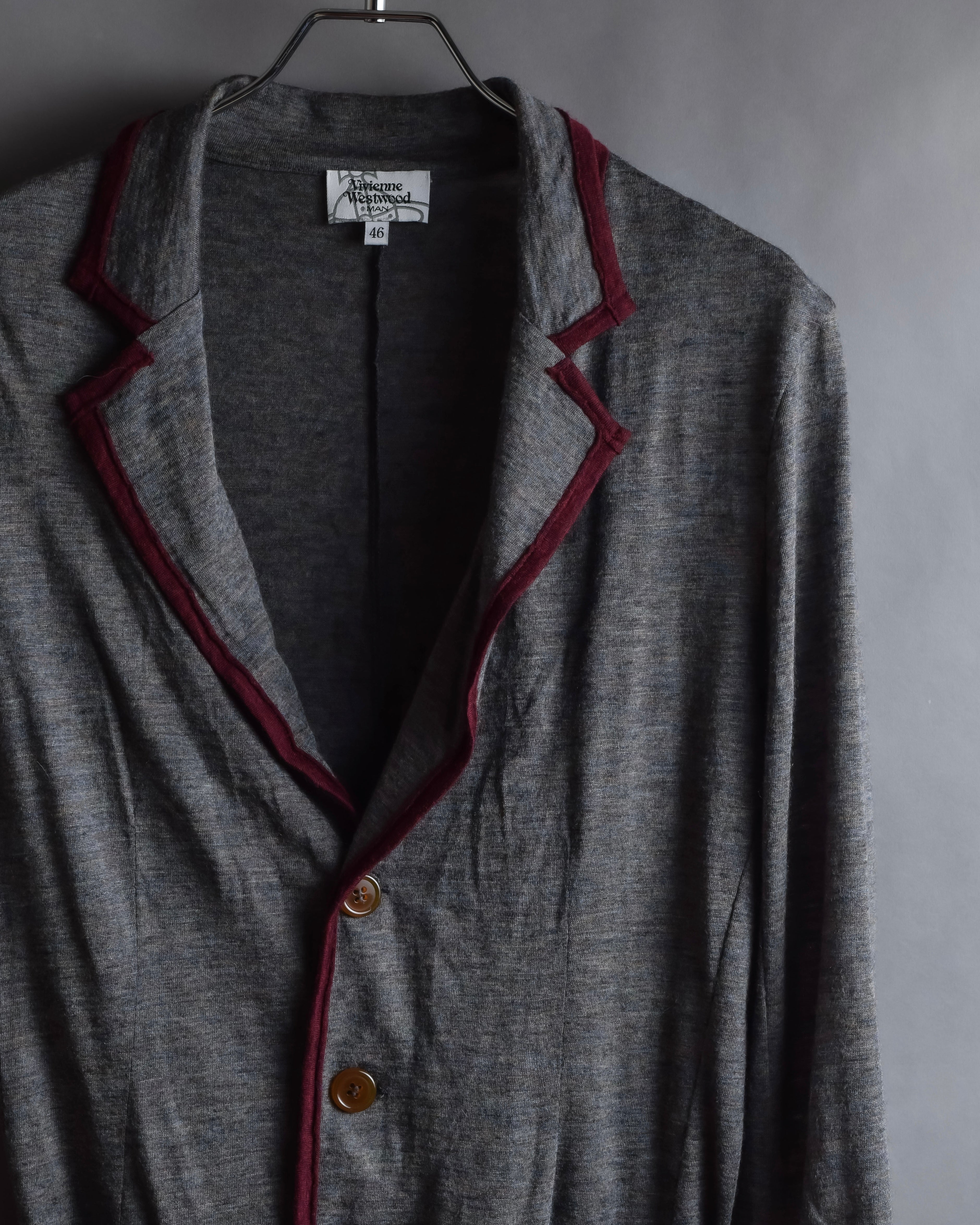 "Vivienne Westwood MAN" Bordeaux piping design draped tailored jacket