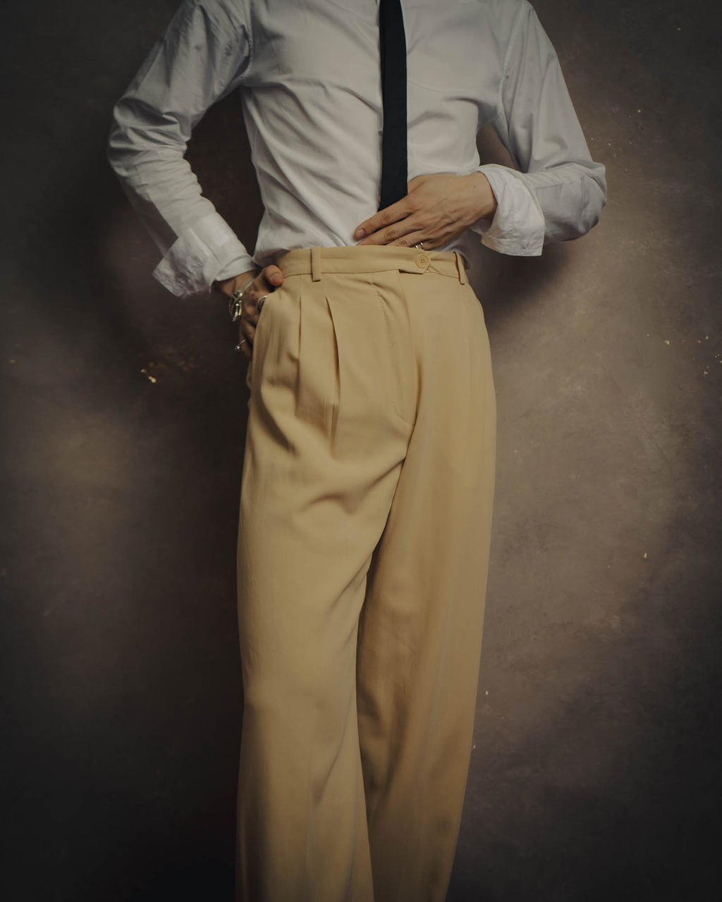 –SPECIAL– “HERMÈS” 90’s silk-lined wool wide trousers