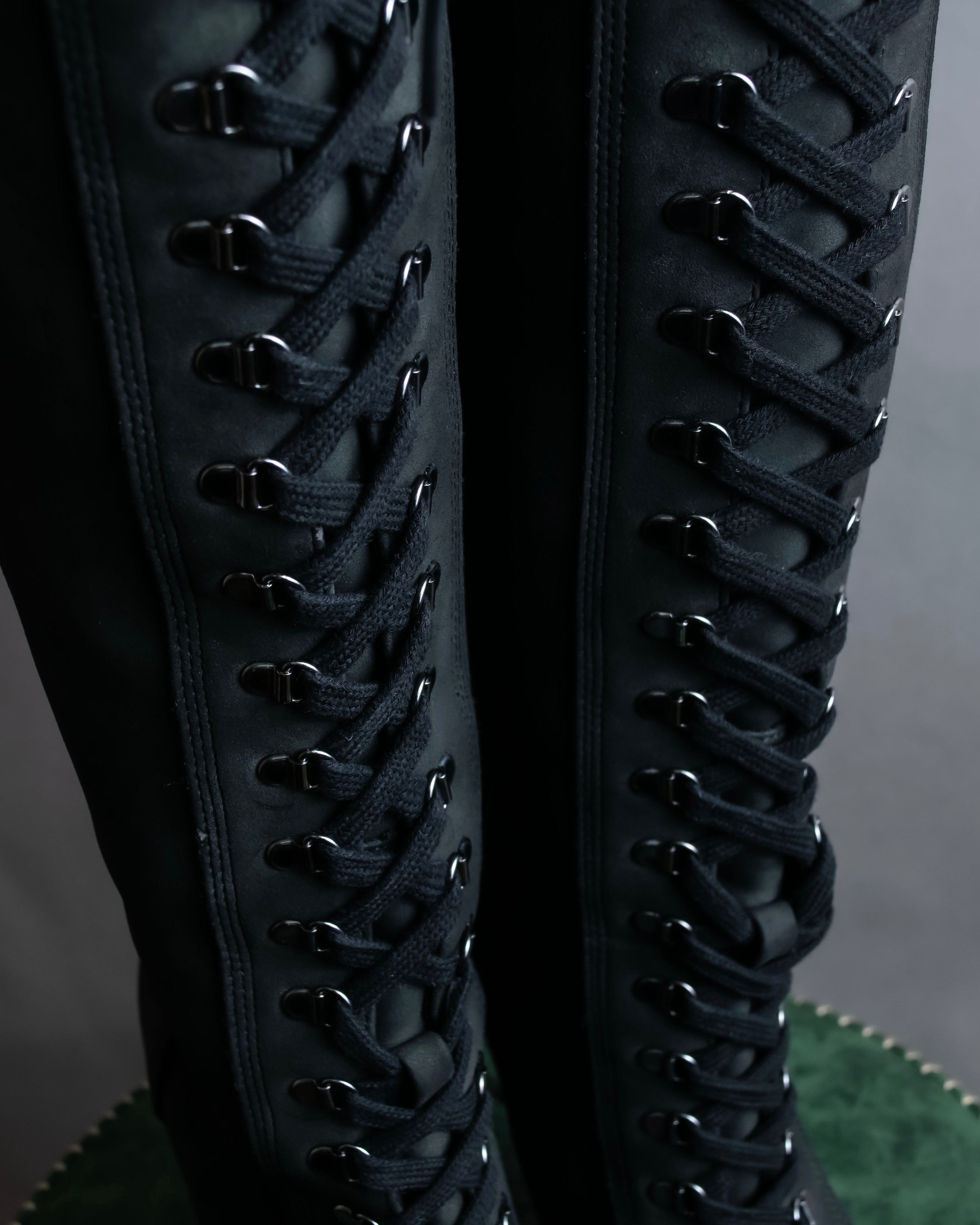 "YELLO" Lace up suede like stiletto heel knee-high boots