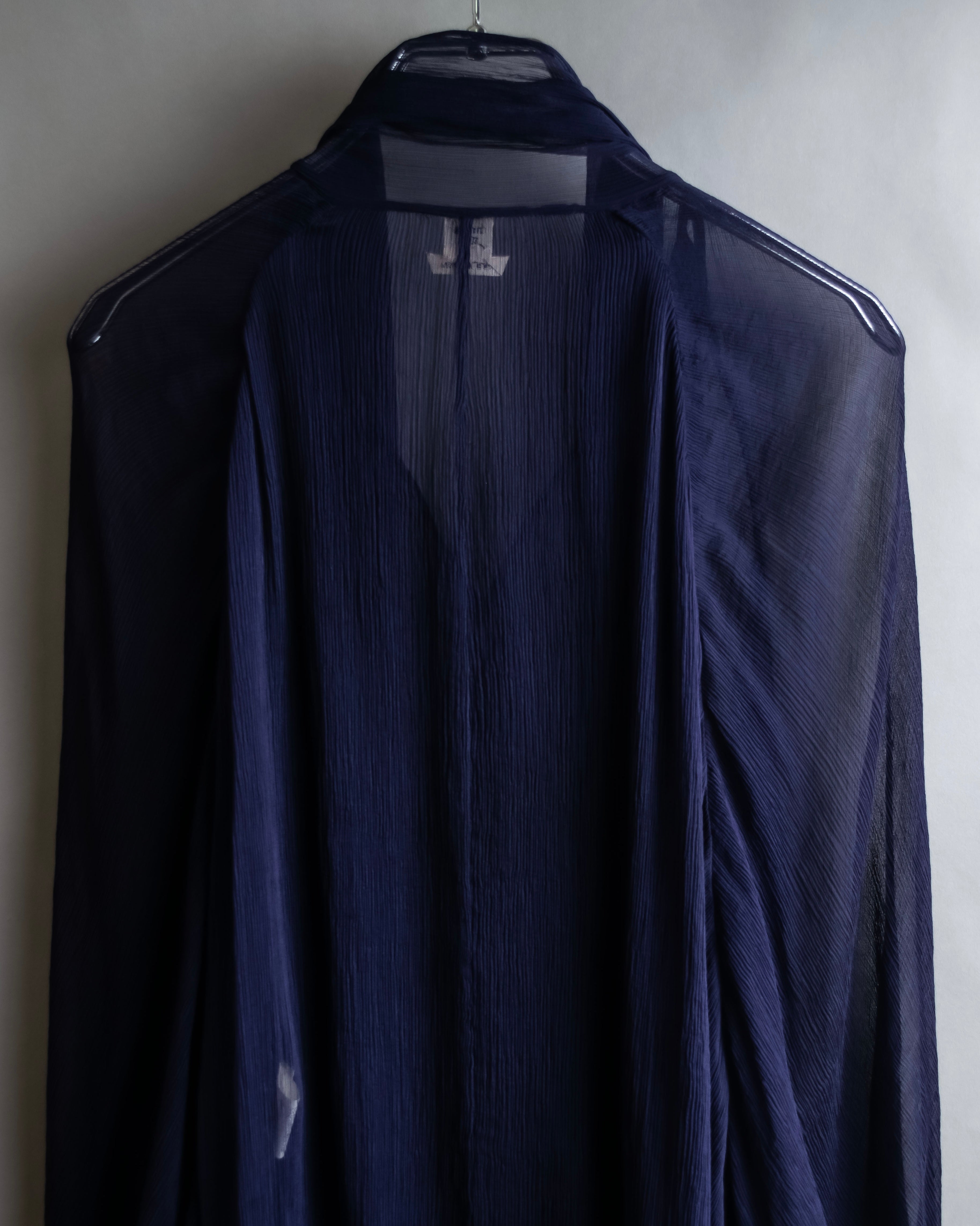 "HERMES" Bowtie detail balloon sleeve sheer pullover