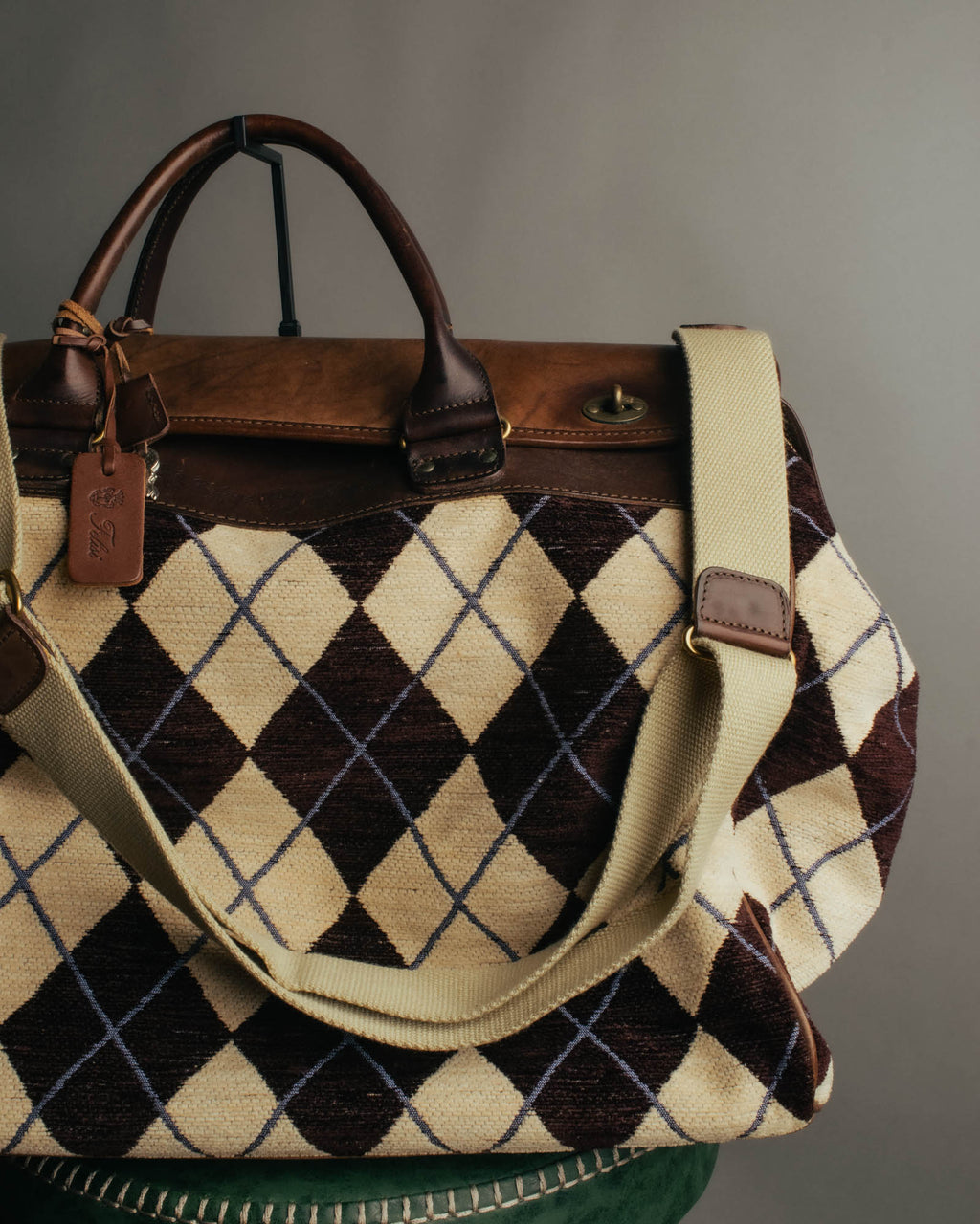 -SPECIAL- "Felisi" Argyle leather trim 2way boston bag