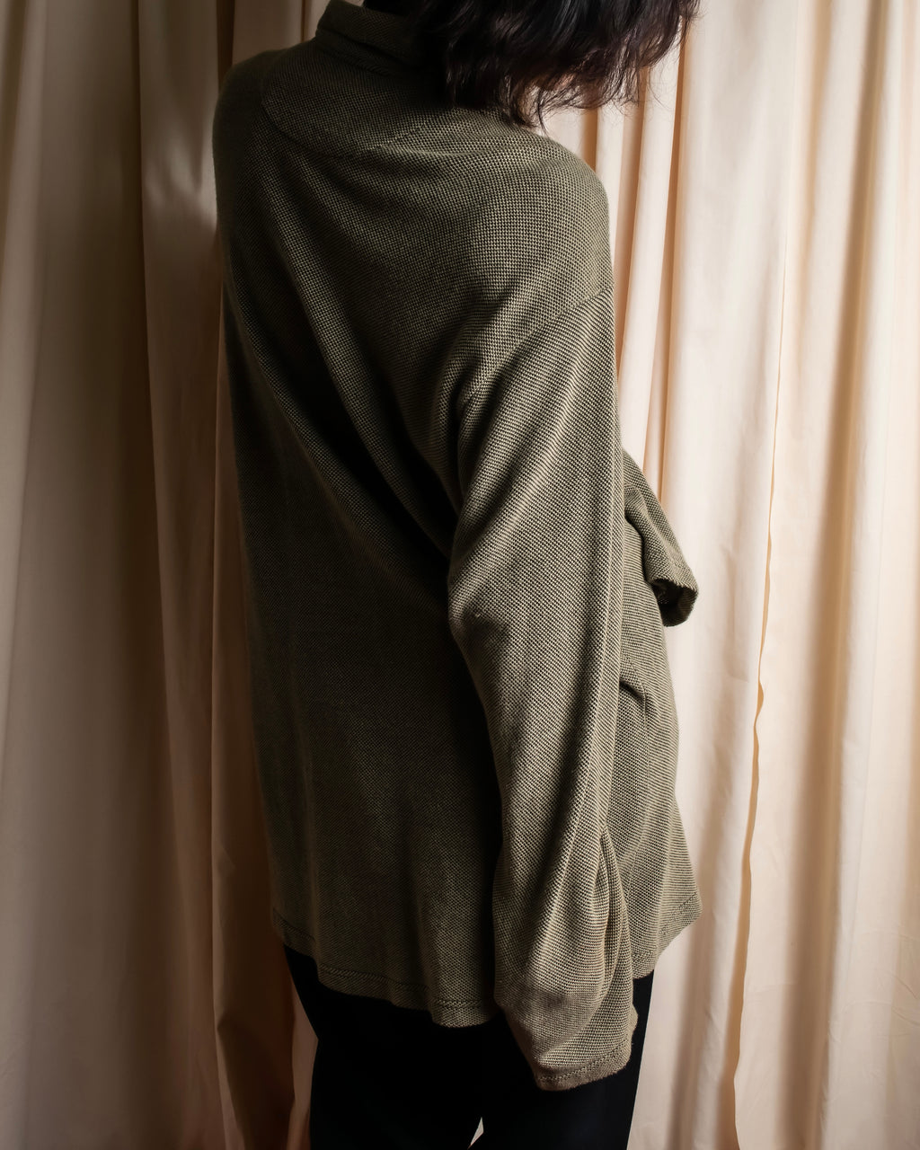 "Vintage herringbone long sleeve polo shirt"