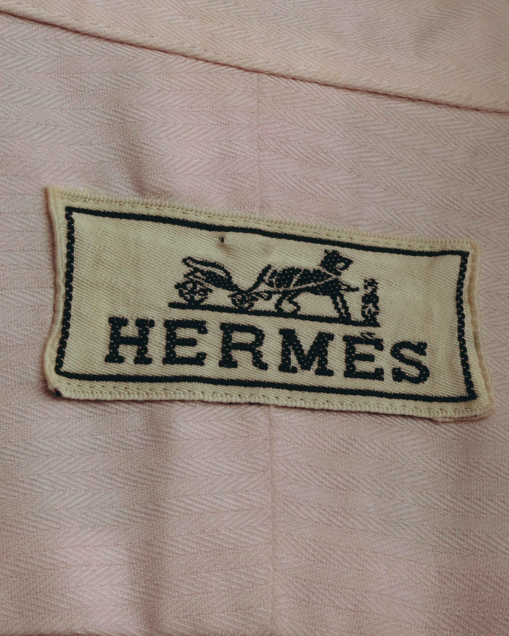 "Hermès" 80's-early 90's Pale pink herringbone cotton dress shirt