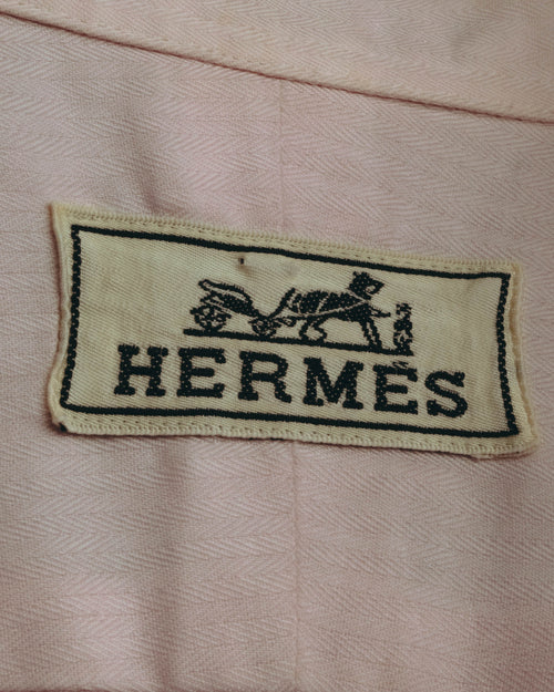 "Hermès" 80's-early 90's Pale pink herringbone cotton dress shirt