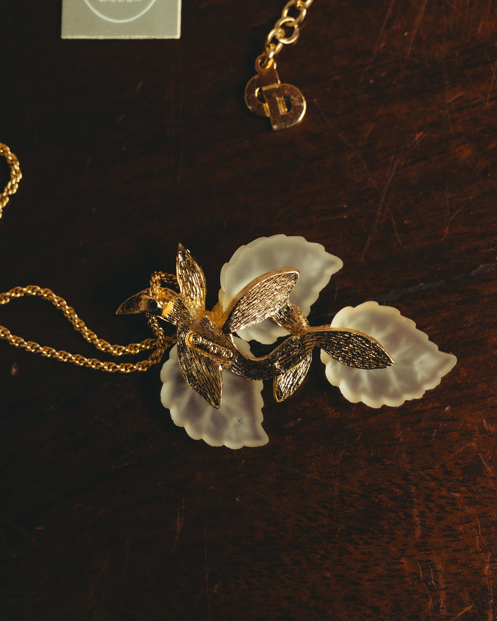 "Christian Dior" 70's-80's Sculptural leaf pendant necklace