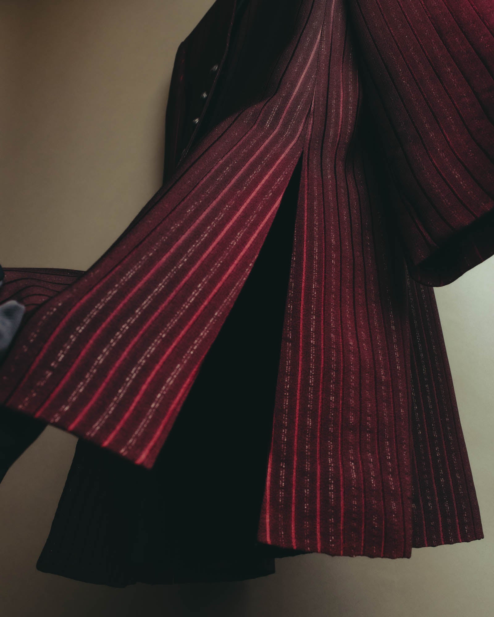 -SPECIAL- “Yves Saint Laurent“ 80's-90's Swiss fabric lurex stripe collarless long jacket