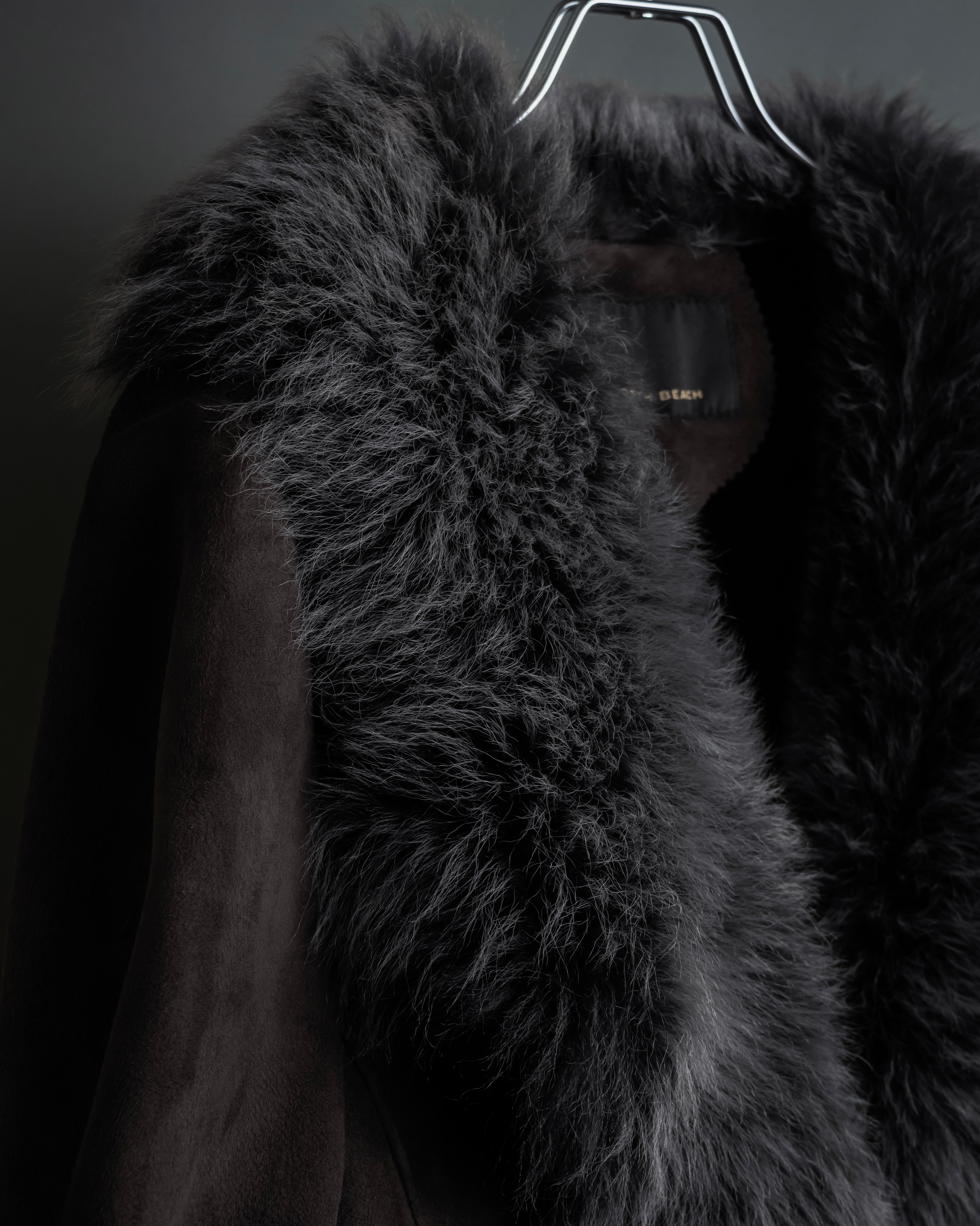 "NORTH BEACH" Smoky lamb fur design suede leather coat