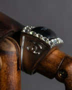 "CHANEL" 00AW Karl Lagerfeld period clear stone design logo engraved ring