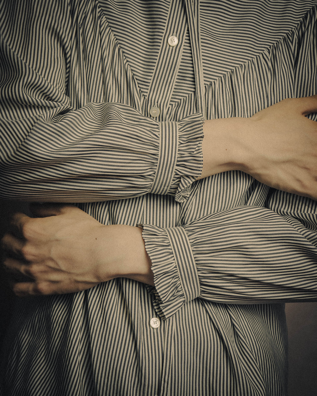 -SPECIAL- “CELINE” 2018’s silk striped ruffle bow blouse