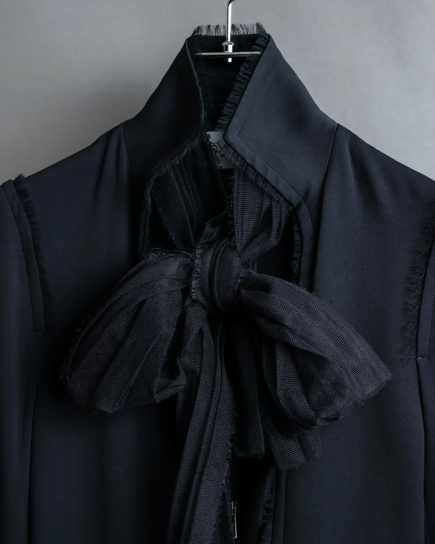 "YVES SAINT LAURENT" 2002 AW Scarf docking tulle design silk double zipper blouse