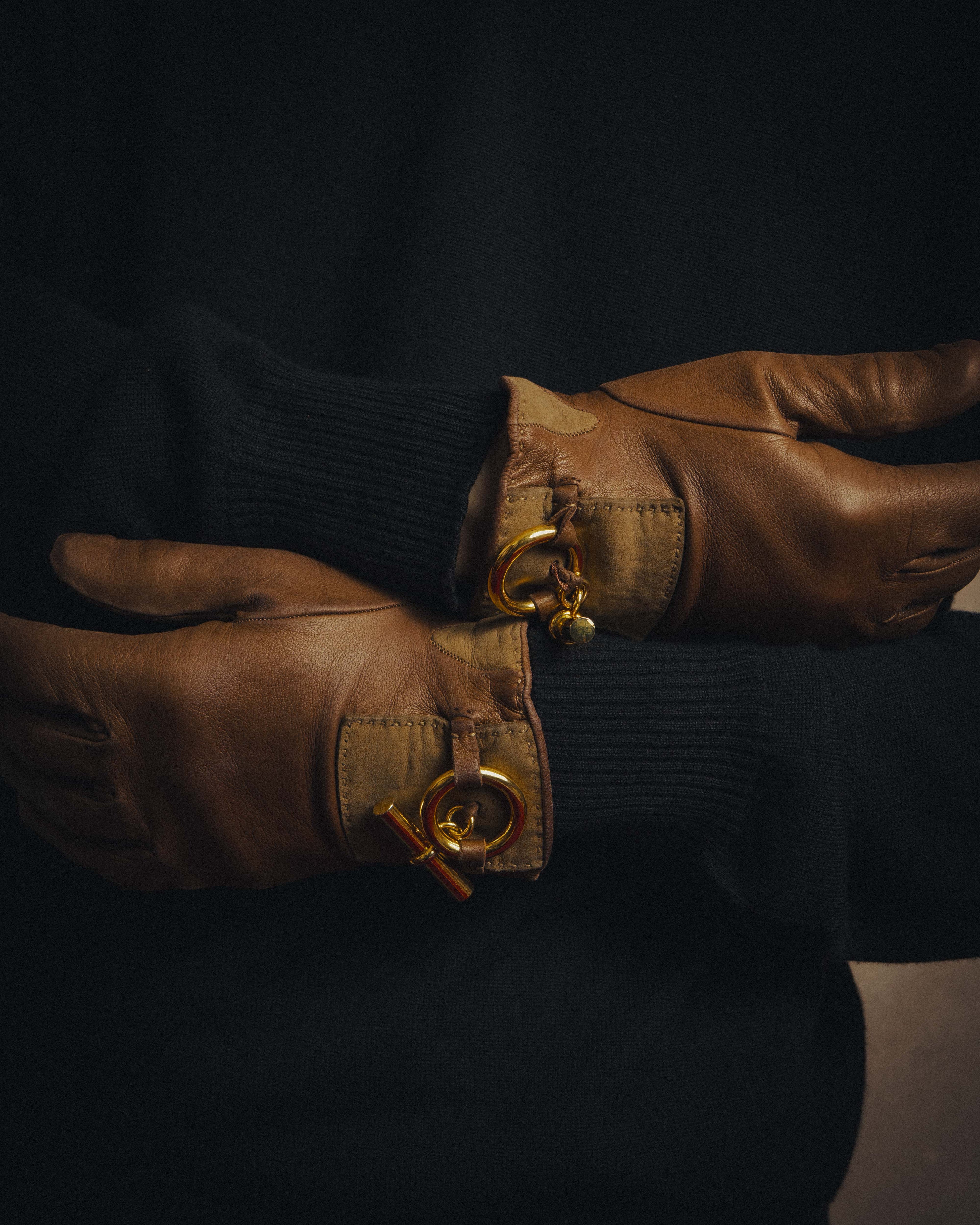 -SPECIAL- “HERMÈS” 80’s-90’s Chaine d’ancre leather gloves