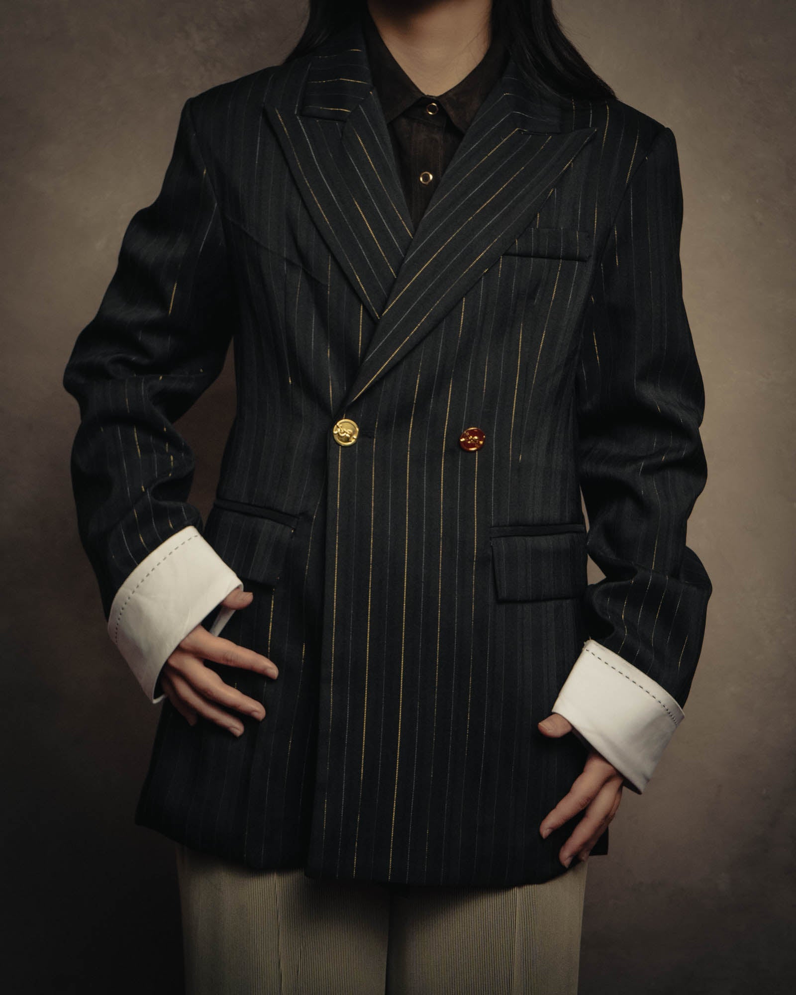 -SPECIAL-“SAINT LAURENT” 18's- Modern pinstripe double breasted jacket