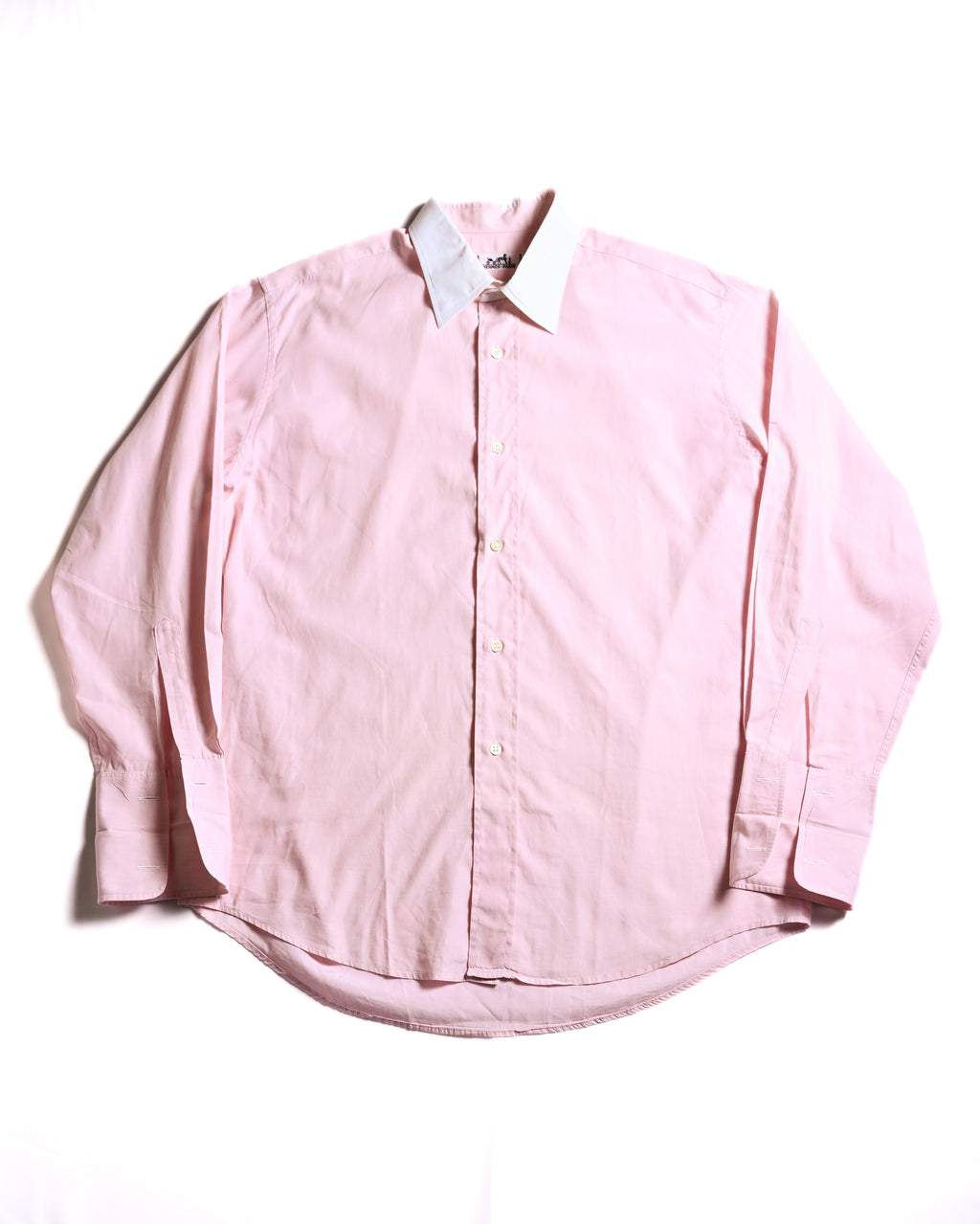 HERMES/ Oversized French Cuffed Contrast Collar Dress Shirt Pink