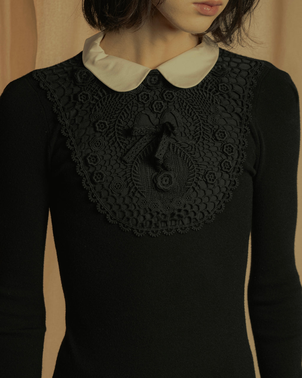 "RED VALENTINO" Lace bib knit tunic dress