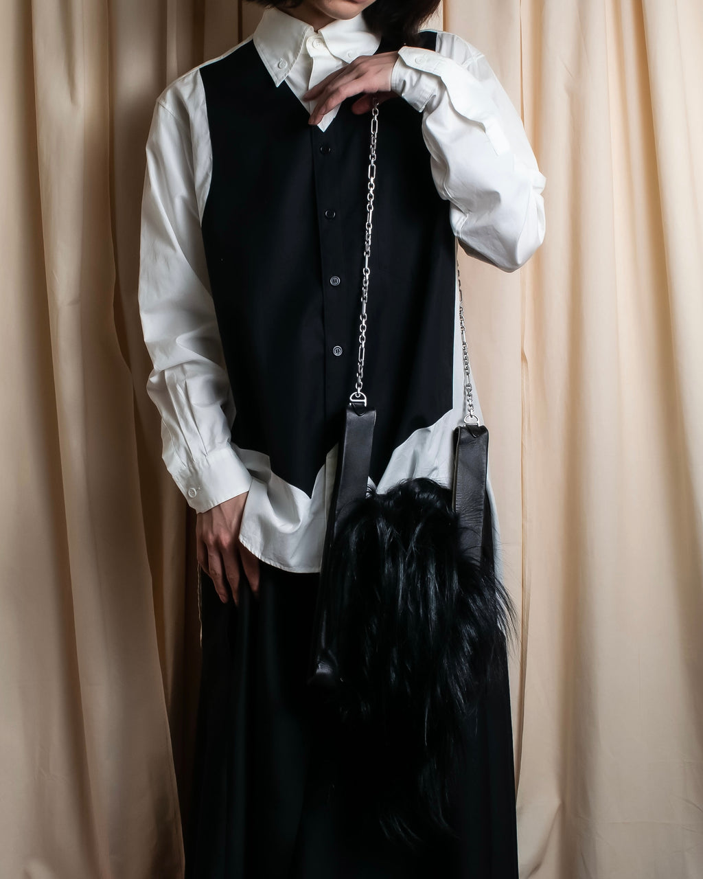 "MAISON MARGIELA" Wig fur design chain shoulder leather bag