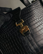 "Salvatore Ferragamo" 90's-00's Croc embossed leather shoulder bag