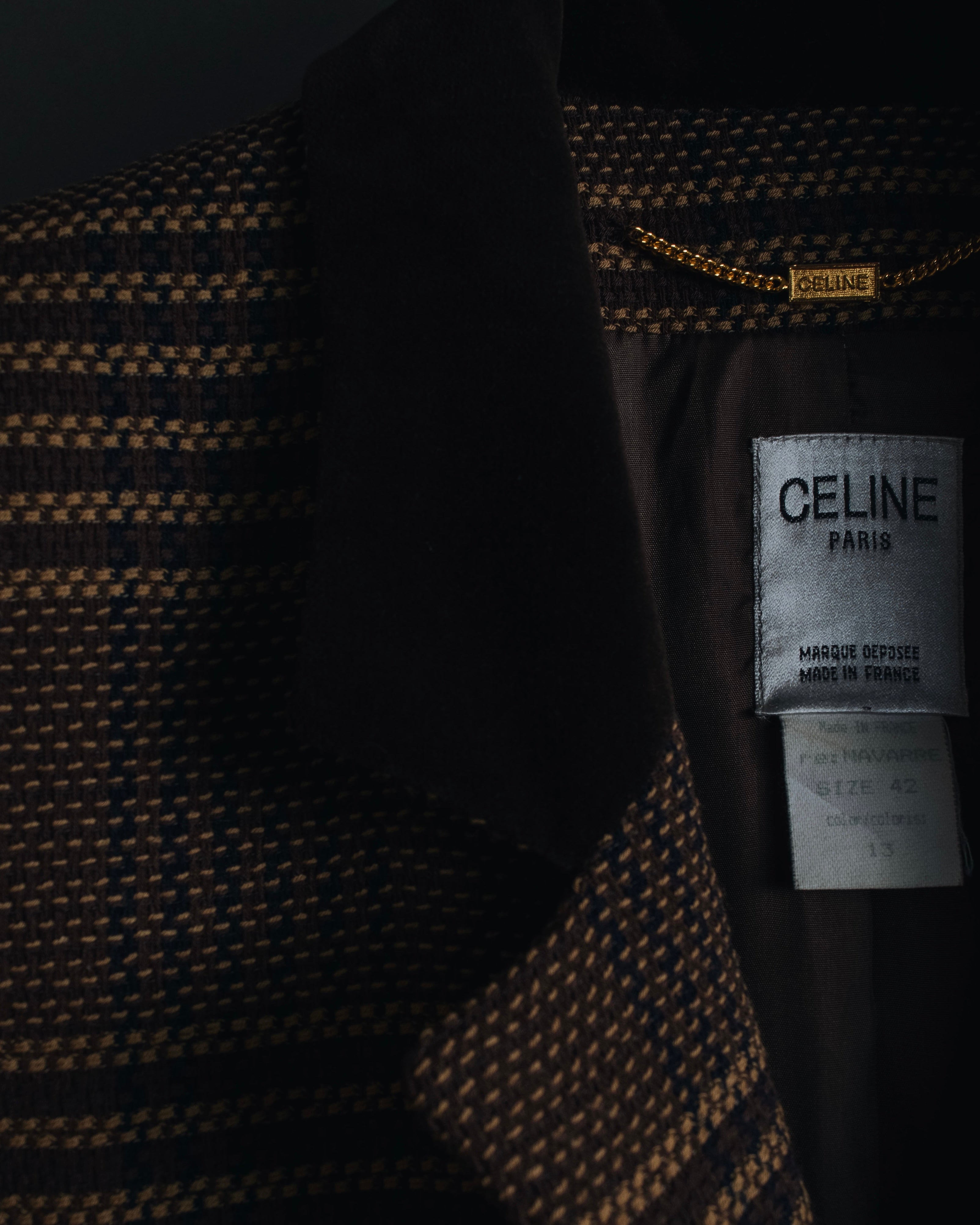"CELINE" Late 80s–Early 90s velvet-collar woven jacket
