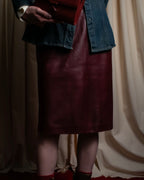 "LOEWE" Burgundy leather front button middle skirt