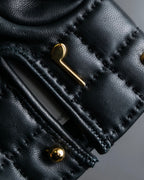 "HERMES" H logo＆gold stud design leather gloves