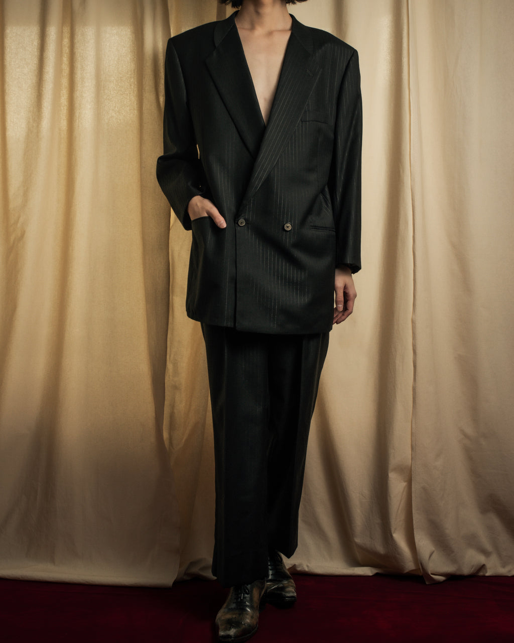 "BALENCIAGA" Chalk stripe pattern long silhouette set up