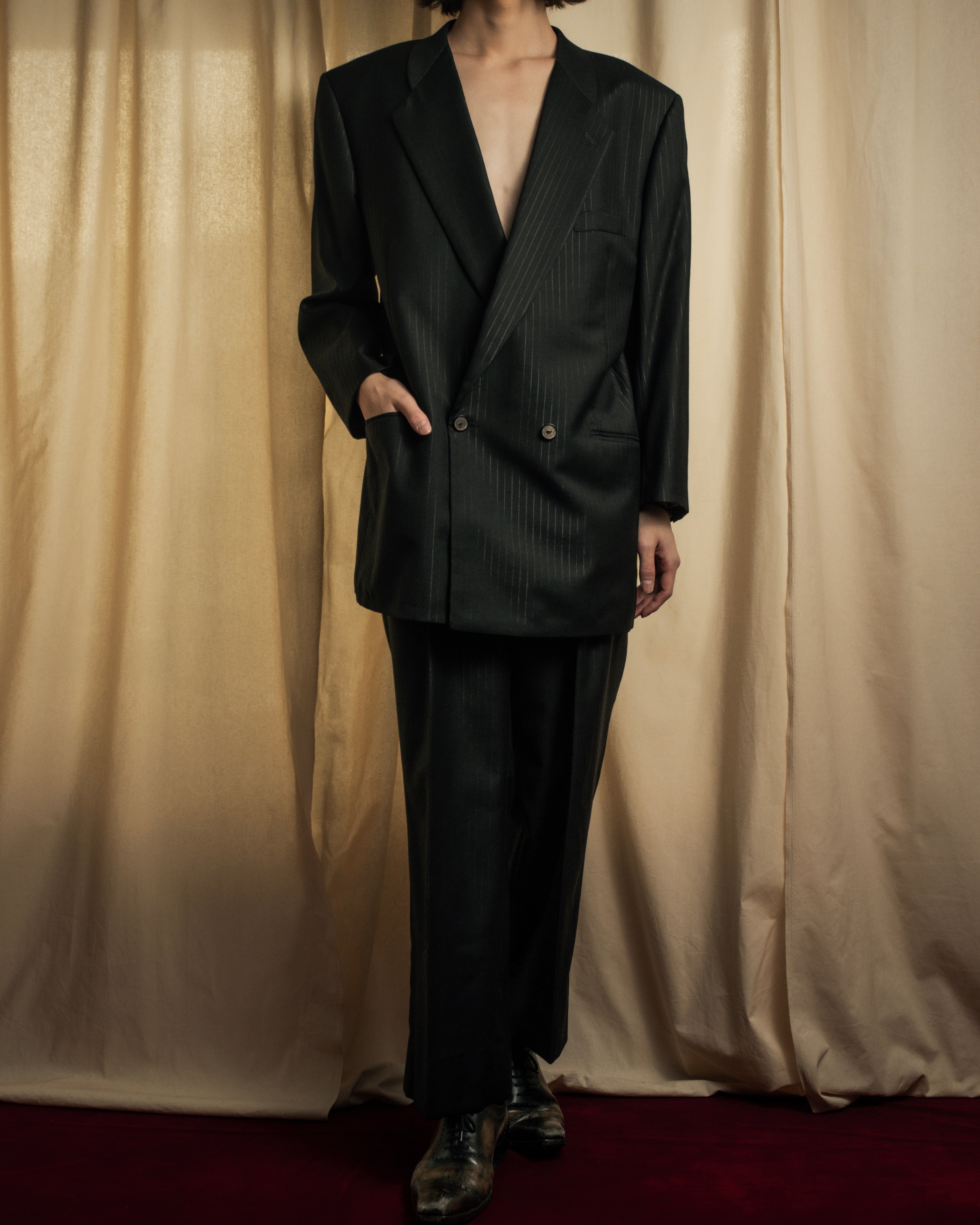 "BALENCIAGA" Chalk stripe pattern long silhouette set up