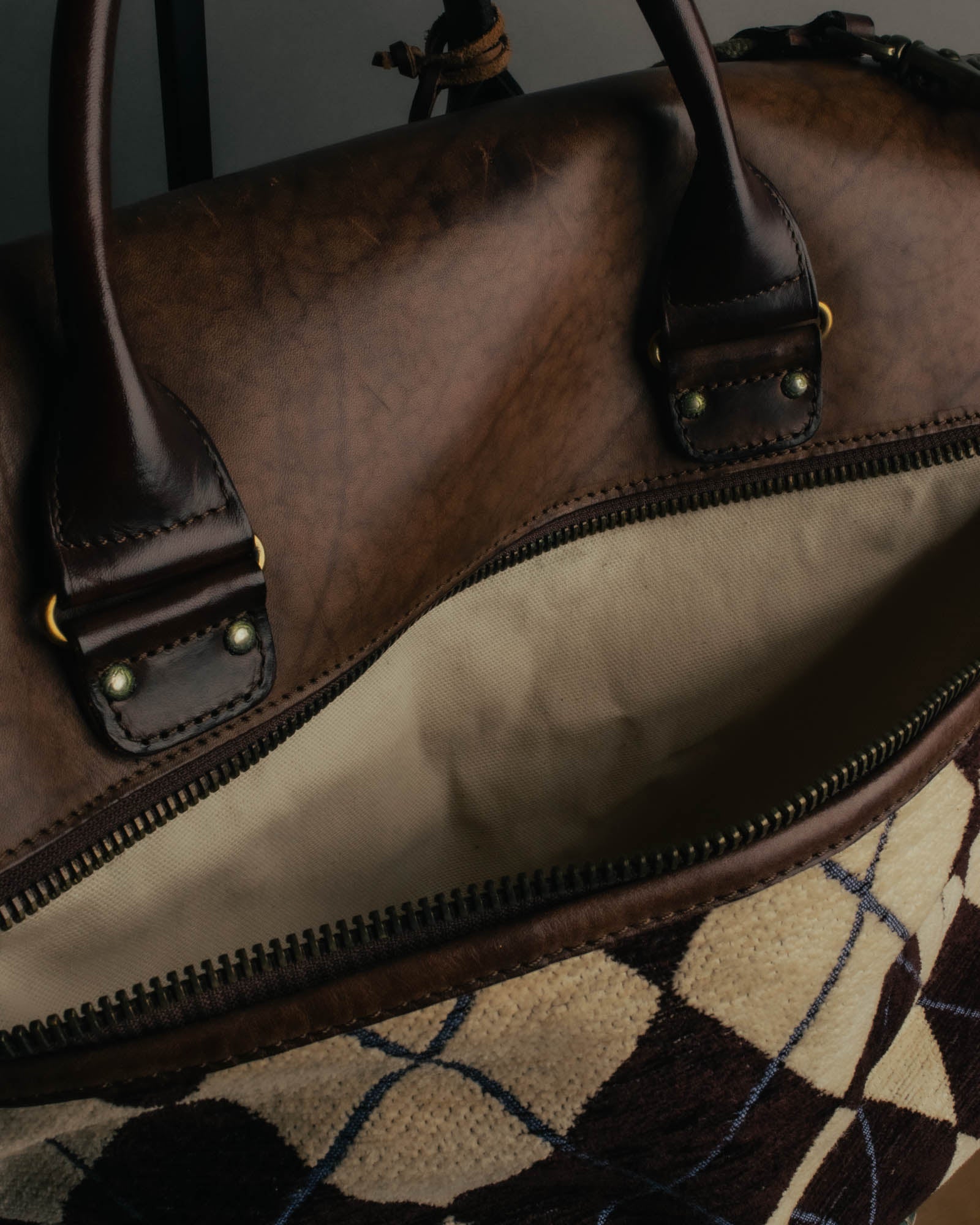-SPECIAL- "Felisi" Argyle leather trim 2way boston bag