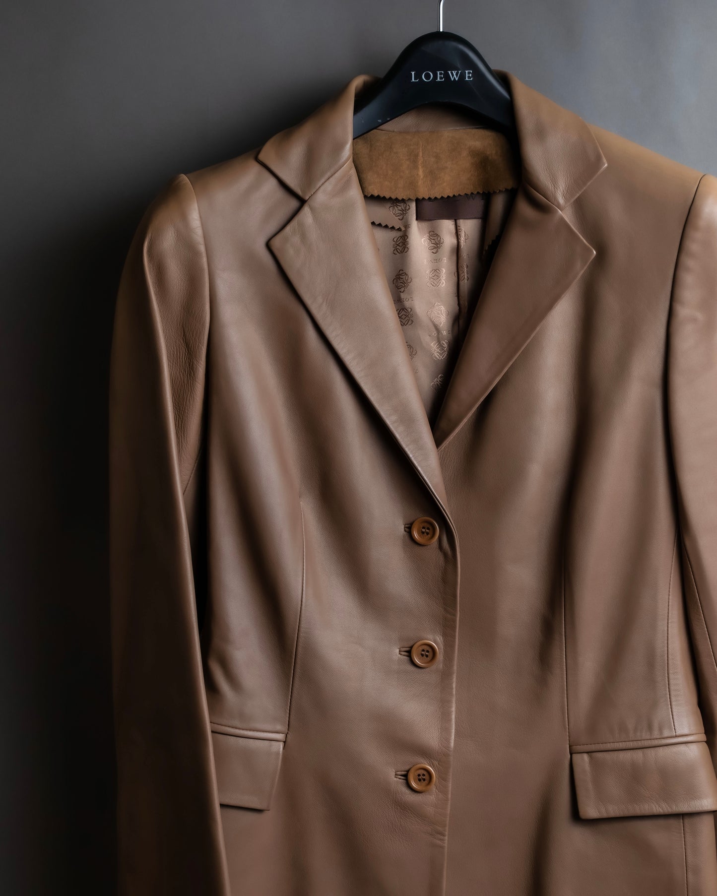 "LOEWE"  Camel brown leather tailored jacket