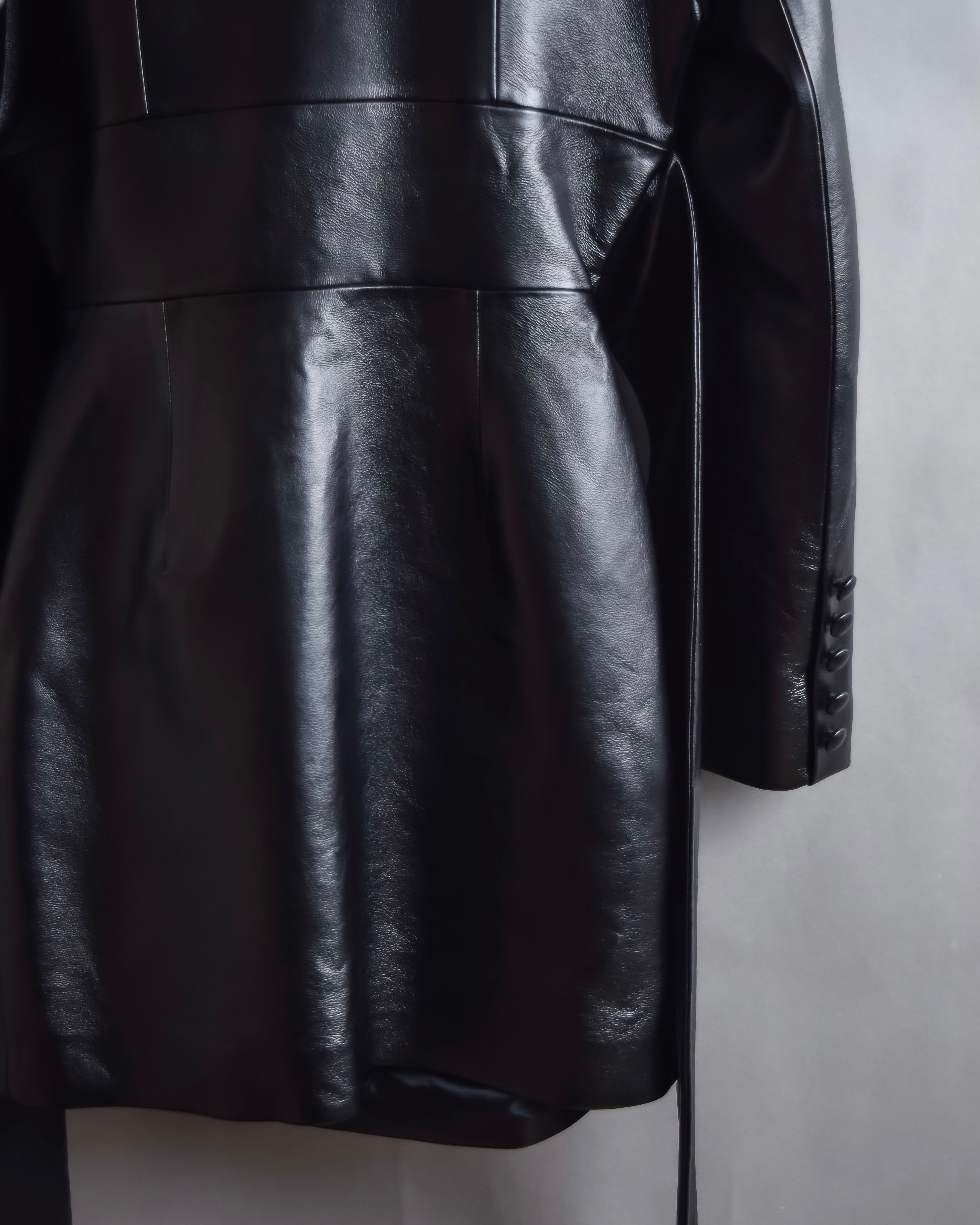 "MATÉRIEL TBILISI" Draped belted synthetic leather long jacket
