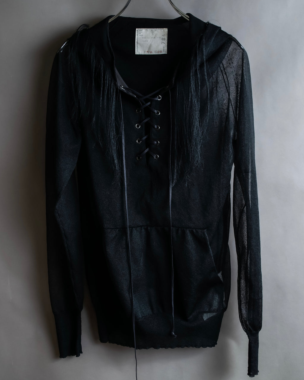 "sacai" Wig design sheer hooded pullover