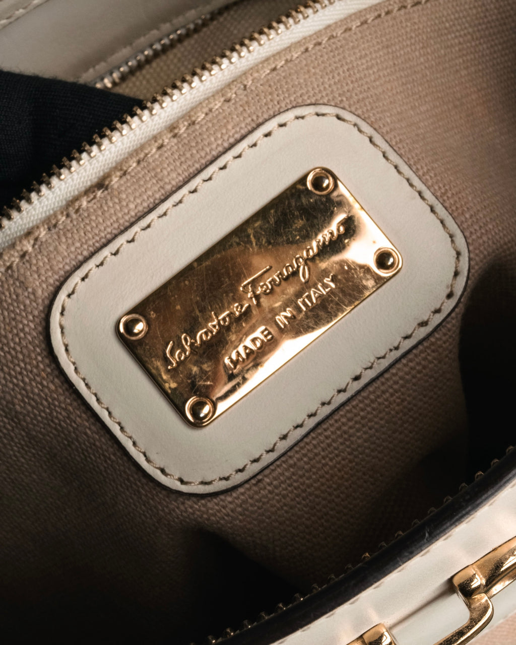 “Salvatore Ferragamo” 2010’s canvas and leather gancini tote bag