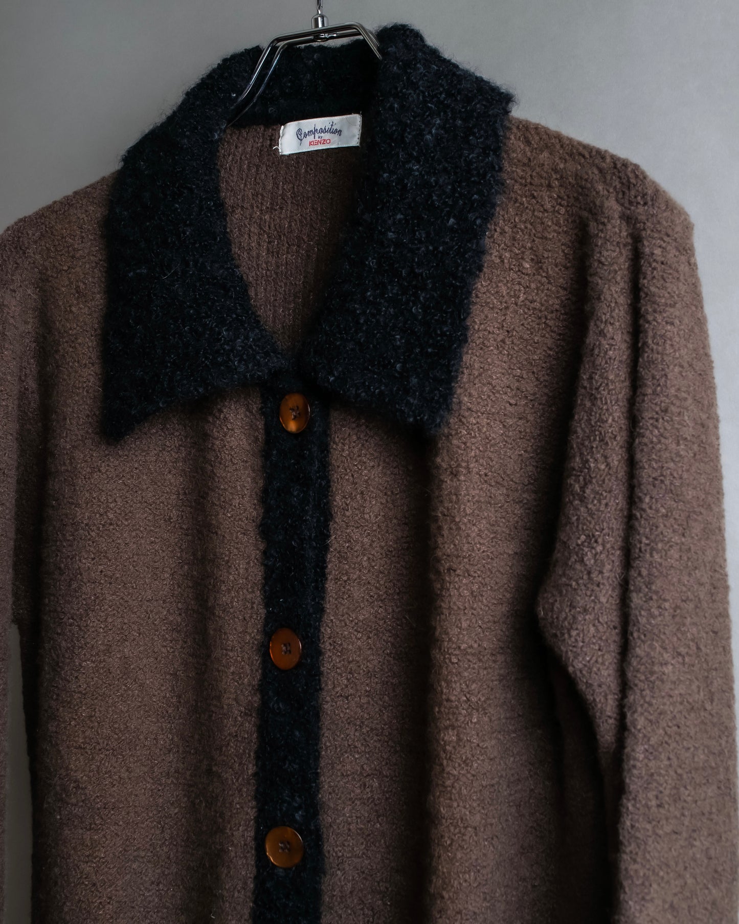 "Composition by KENZO" Fuzzy material cleric design knit coat