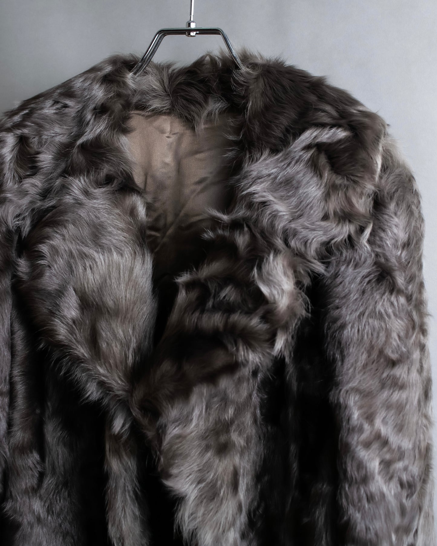 "EMBA" Large collar mid length fur coat