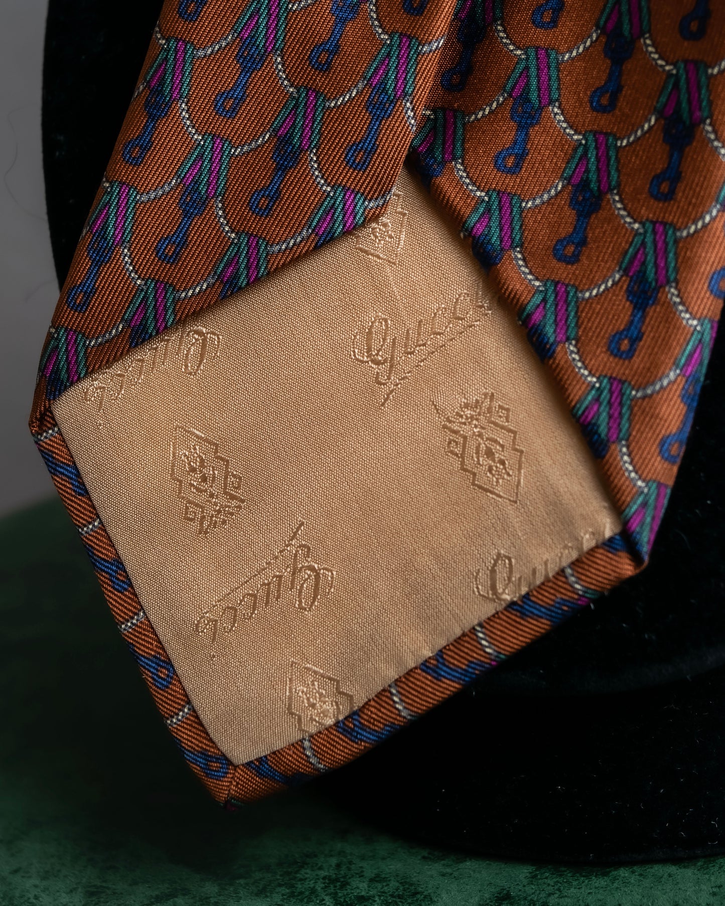 "GUCCI" Horsebit & GG pattern silk neck tie