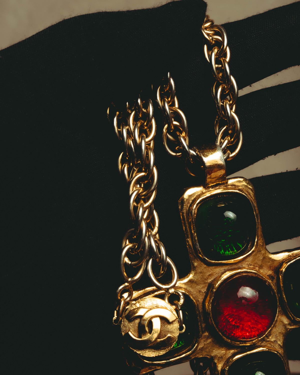 –SPECIAL– "CHANEL" 80's Gripoix Byzantine cross pendant necklace