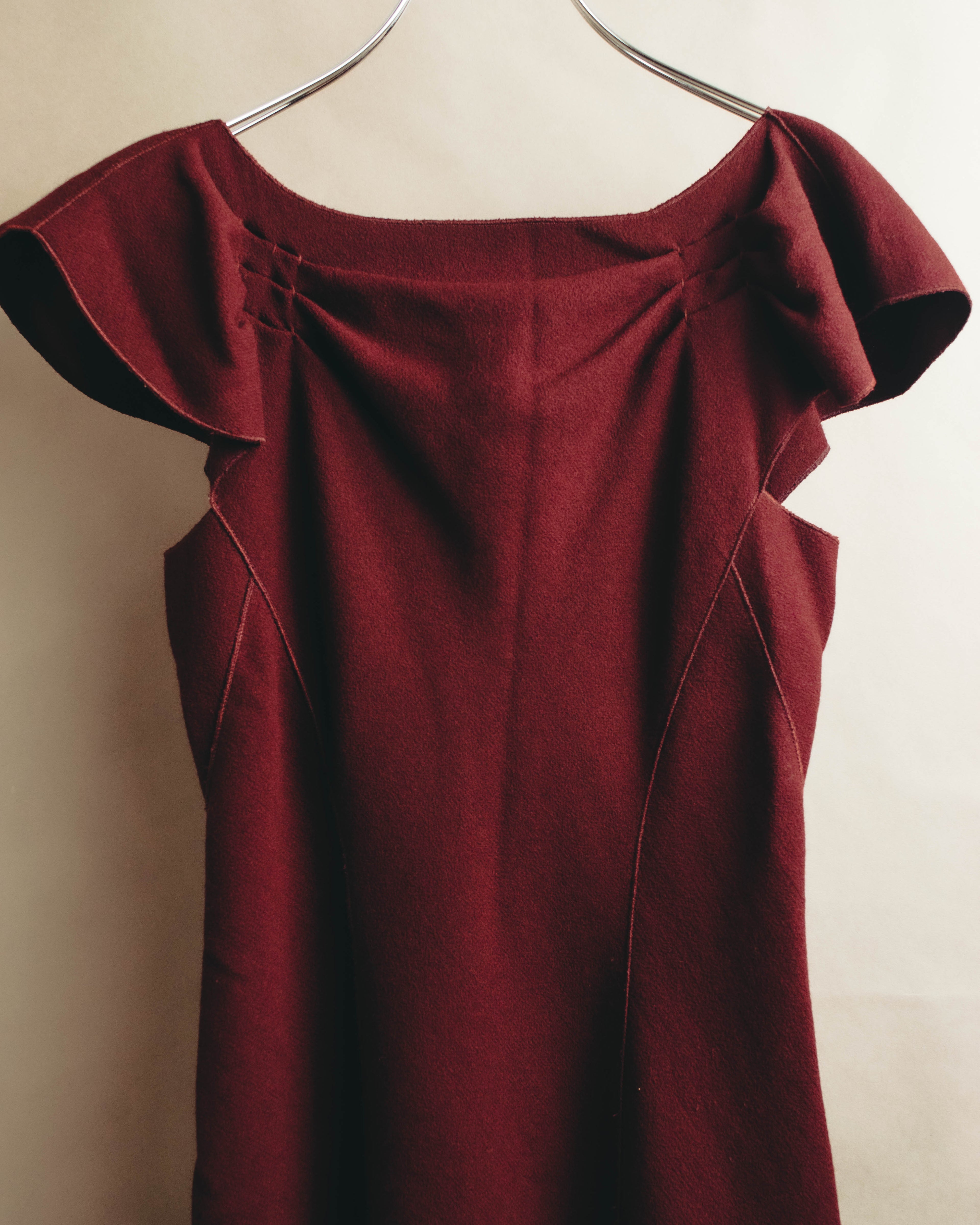 “BOTTEGA VENETA” 10’s Sculptural flutter sleeve wool dress