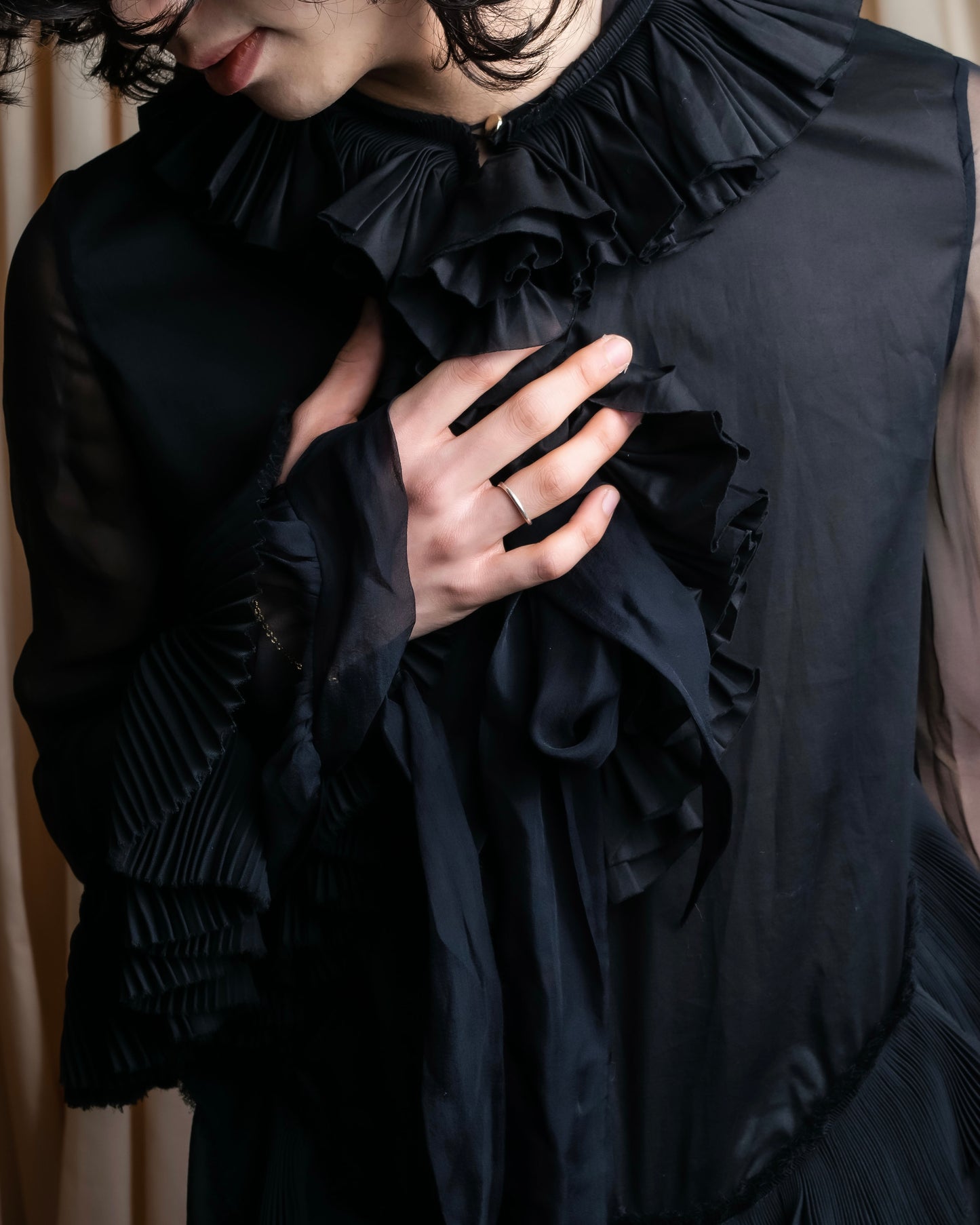 "GIVENCHY" Ribbon frill detail bow tie silk shirt ribbon frill detail