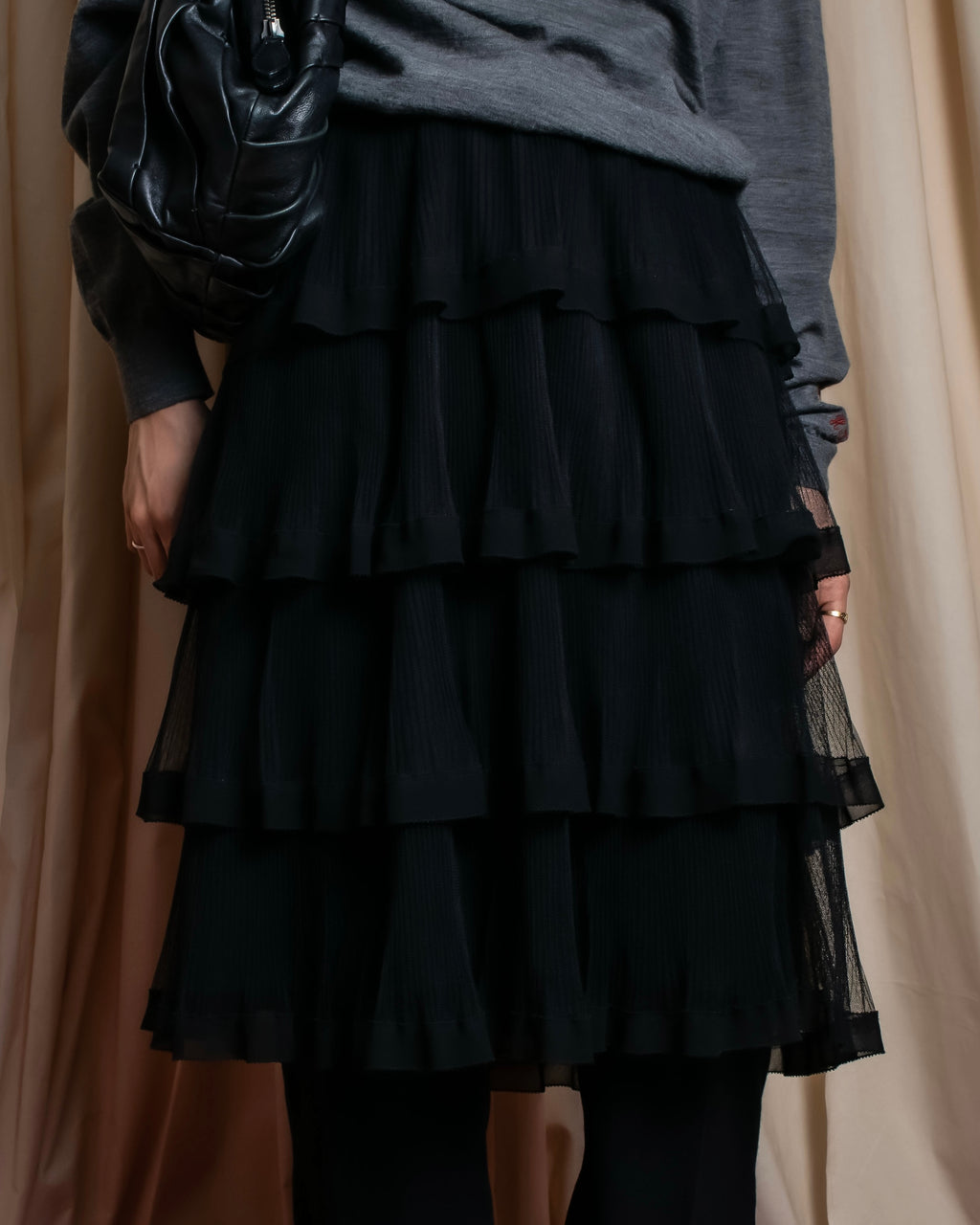 "RED VALENTINO" Layered frill design flare silhouette mid length skirt