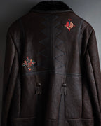 “KENZO” 80’s Folkloric shearling-lined leather long coat