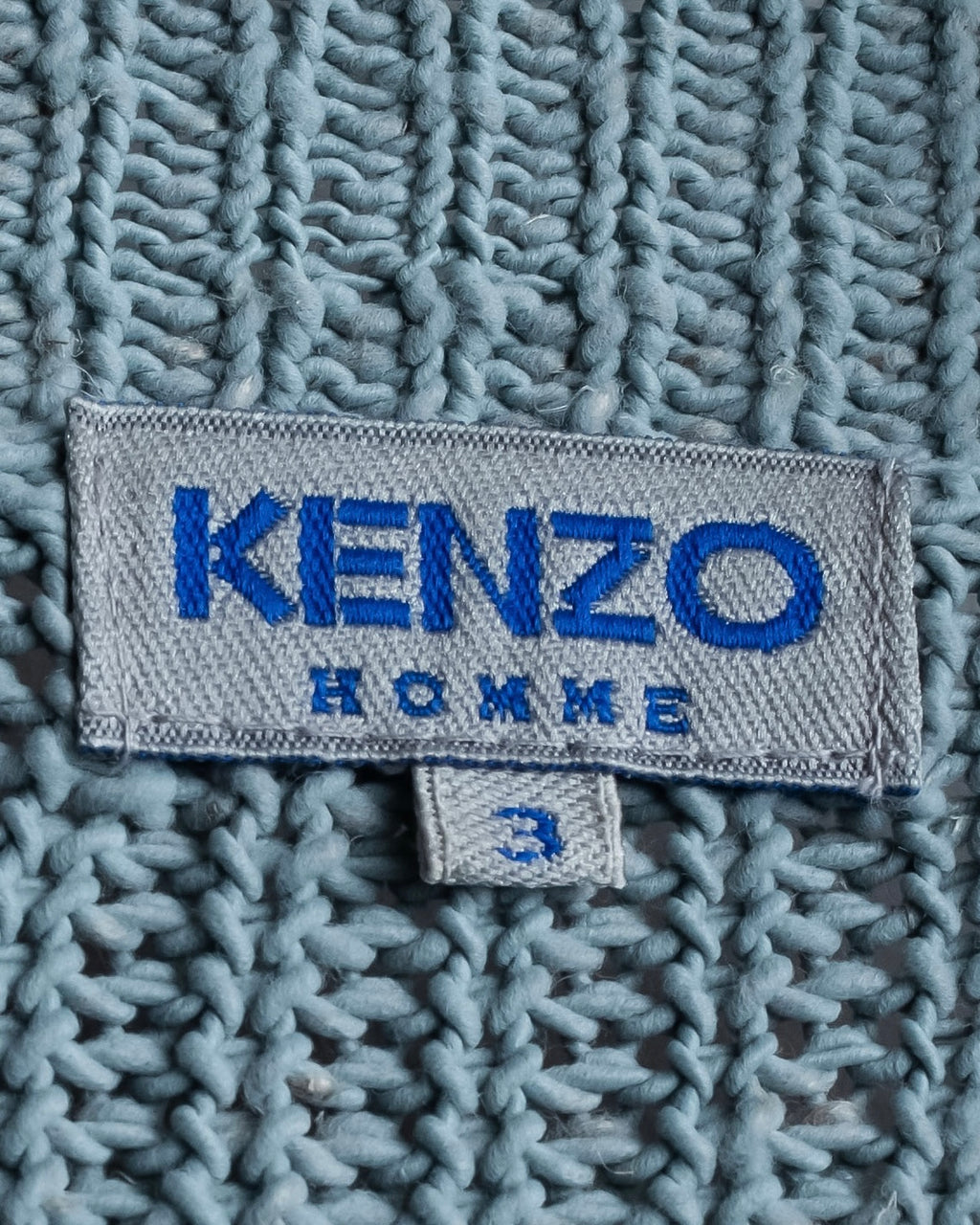 "KENZO" Dull blue oversized distressed V-neck knit