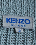 "KENZO" Dull blue oversized distressed V-neck knit